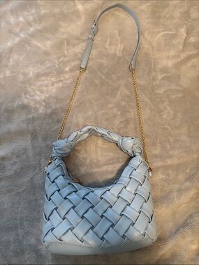 Urban Expressions Light Blue Woven Shoulder Bag with Gold Chain